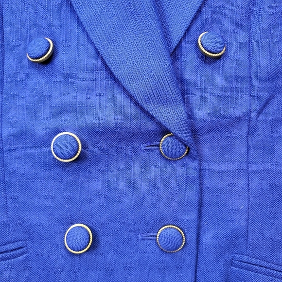 KASPER Lightweight Linen Skirt Suit Royal Blue Size 10P Vintage - Picture 3 of 12